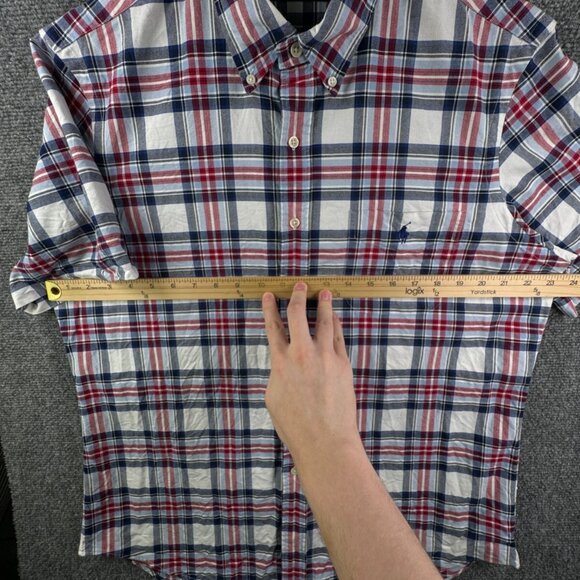 Ralph Lauren Short Sleeve Button Up Shirt Men Cotton OCBD Red White Blue Large - Picture 5 of 9